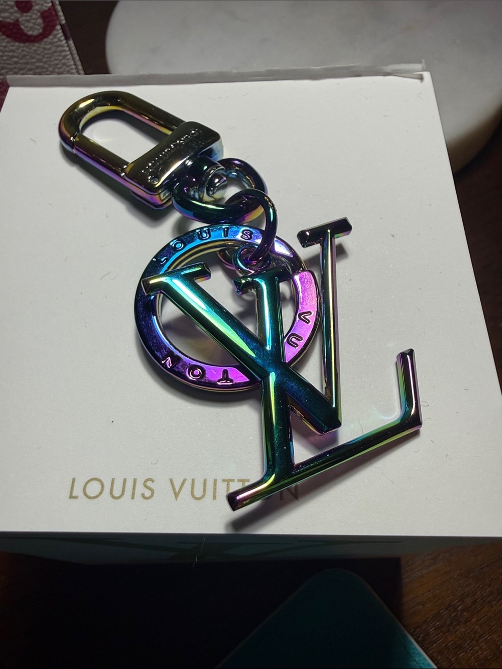 Iridescent fashion monogram keychain